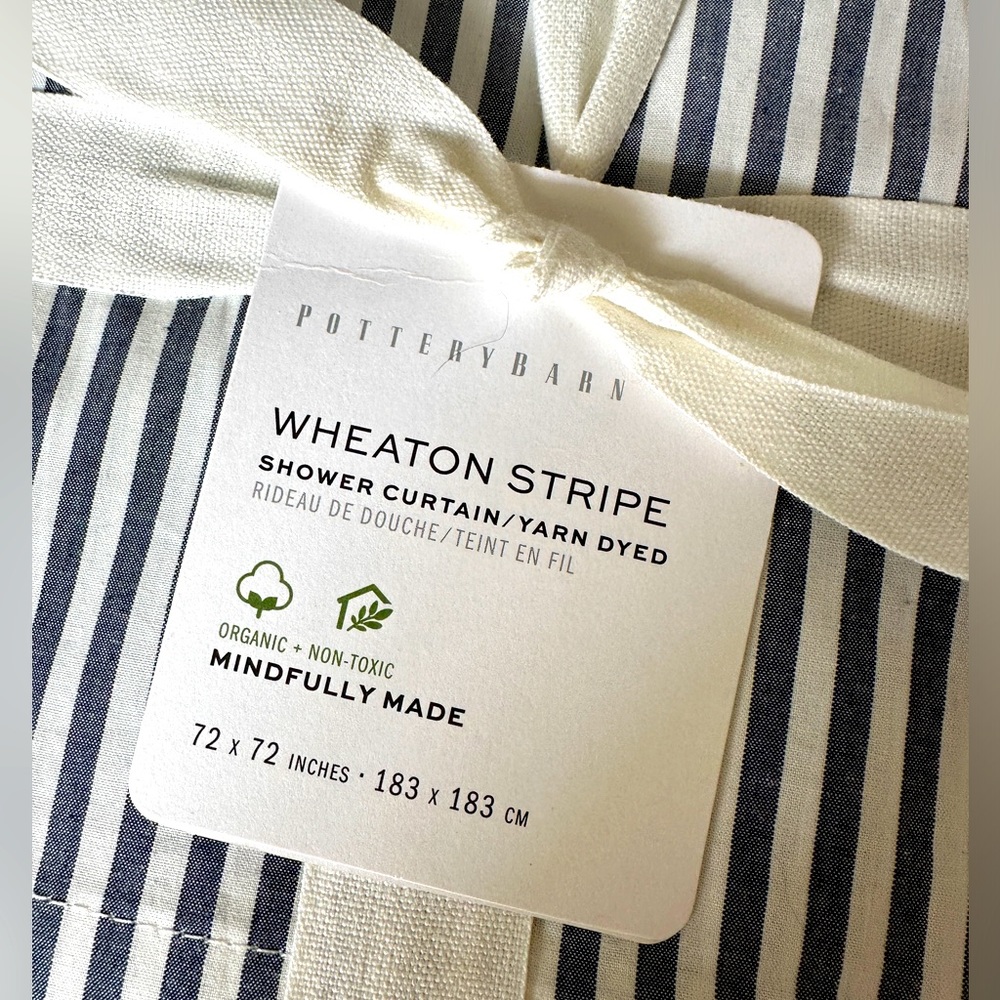 Pottery Barn Wheaton Striped Organic Shower Curtain, NEW, Standard Size